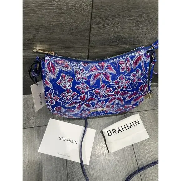 BRAHMIN Shayna Torrone Tropical Floral Palm Tree Leather Purse Bag B000499